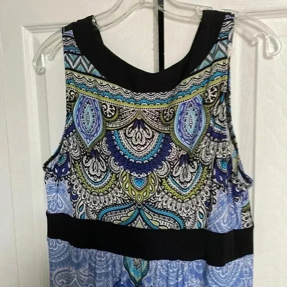 AB Studio boho blue & green & black bohemian maxi dress size LARGE - Picture 7 of 11